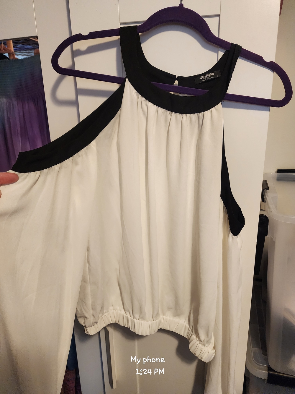 White and Black Cold-Shoulder Blouse